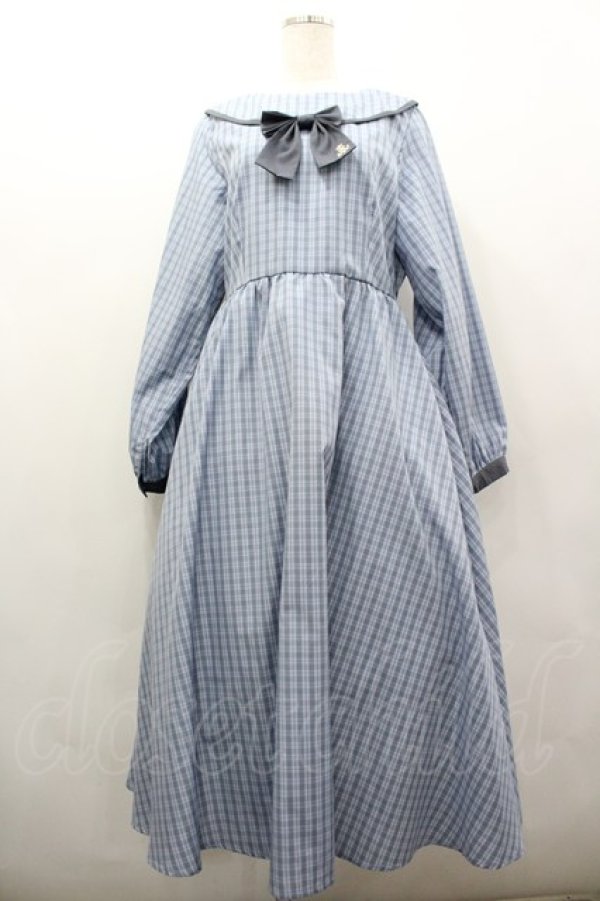 画像1: m petit by misako / リボンチェックワンピース LL 青チェック I-26-03-02-097-LO-OP-SA-ZI (1)