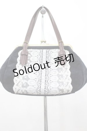 画像: axes femme / レース切替スエードがま口バッグ  黒 I-26-03-02-101-AX-CO-SA-ZI