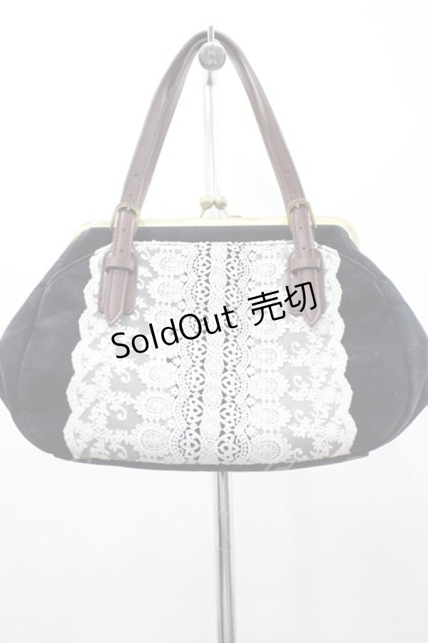 画像1: axes femme / レース切替スエードがま口バッグ  黒 I-26-03-02-101-AX-CO-SA-ZI (1)