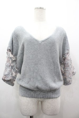 画像: axes femme / 袖シースルー刺繍ニット M グレー I-26-03-02-011-AX-TO-TE-ZI