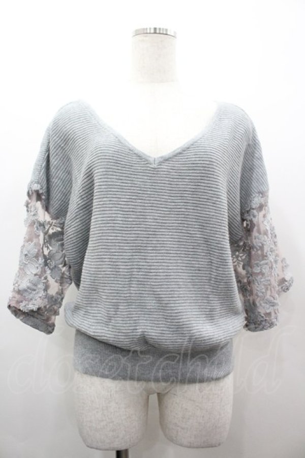 画像1: axes femme / 袖シースルー刺繍ニット M グレー I-26-03-02-011-AX-TO-TE-ZI (1)