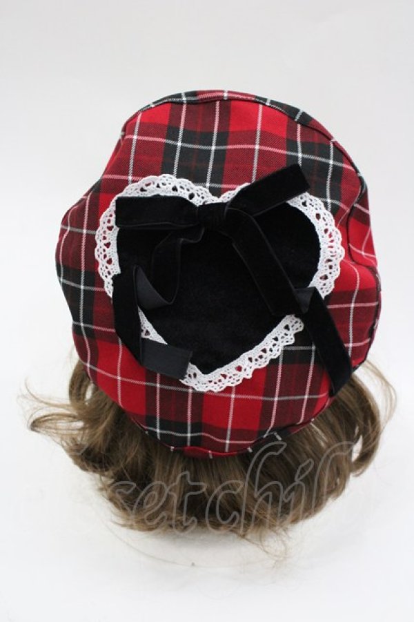 画像2: Eri Aino's collaboration / シャーロットの水曜日ベレー帽  赤チェックＸ黒 I-26-03-02-108-PU-AC-SA-ZI (2)