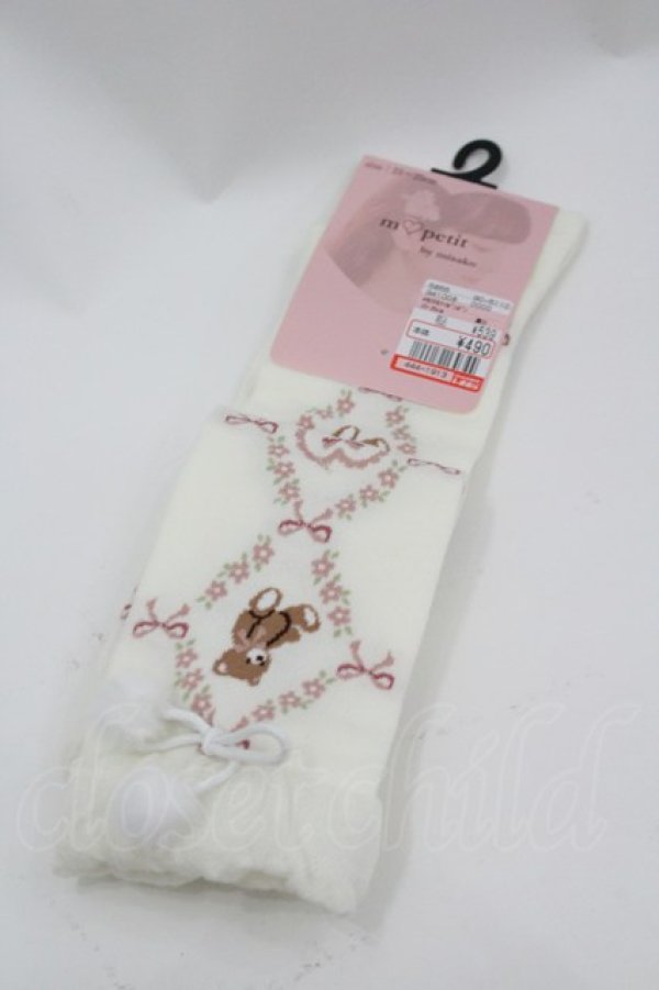 画像1: m petit by misako / AMOKクマポンポン　オーバーニーソックス  濃白 I-26-03-02-122-LO-ZA-TE-ZI (1)
