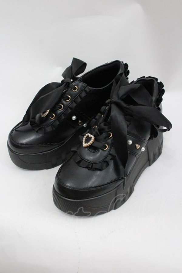 画像1: Amavel / 厚底フリルスニーカー L 黒 I-26-03-02-125-CA-SH-SA-ZI (1)