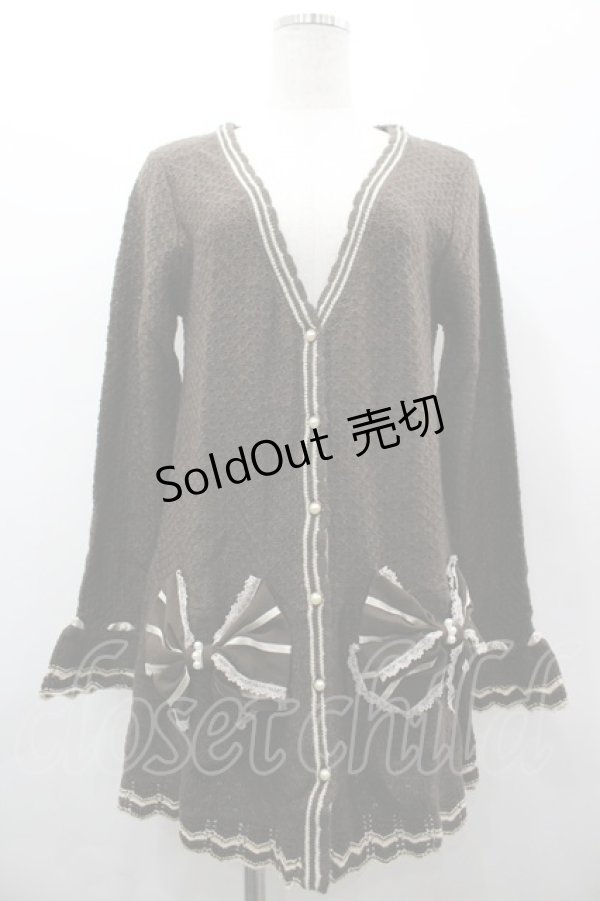 画像1: axes femme / シフォンリボン使いロングカーディガン M 茶 I-26-03-02-016-AX-TO-TE-ZI (1)