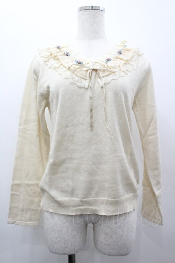 画像1: axes femme / 襟元バラ使いニットプルオーバー M キナリ I-26-03-02-002-AX-TO-TE-ZI (1)