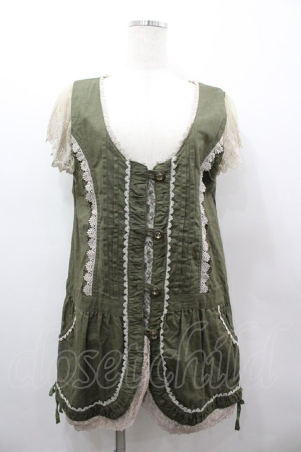 画像1: axes femme / ノースリーブジャケット M グリーン I-26-03-02-025-AX-JA-TE-ZI (1)