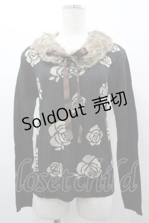 画像: axes femme / バラ柄ファーティペット付きPO M 黒 I-26-03-02-003-AX-TO-TE-ZI