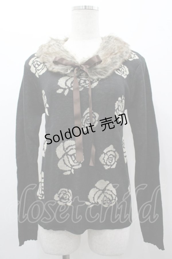 画像1: axes femme / バラ柄ファーティペット付きPO M 黒 I-26-03-02-003-AX-TO-TE-ZI (1)