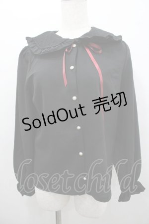 画像: axes femme POETIQUE / ハートチュールビッグ襟ブラウス  黒 I-26-03-04-001-AX-BL-SA-ZI