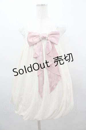 画像: To Alice / パールリボンバルーンジャンパースカート  生成りＸピンク I-26-03-04-032-LO-OP-SA-ZI