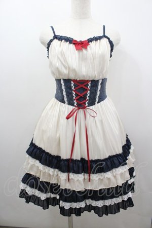 画像: To Alice / コルセット切替ジャンパースカート  生成りＸ紺 I-26-03-04-033-LO-OP-SA-ZI