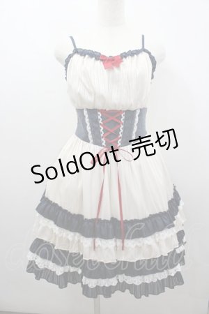 画像: To Alice / コルセット切替ジャンパースカート  生成りＸ紺 I-26-03-04-033-LO-OP-SA-ZI