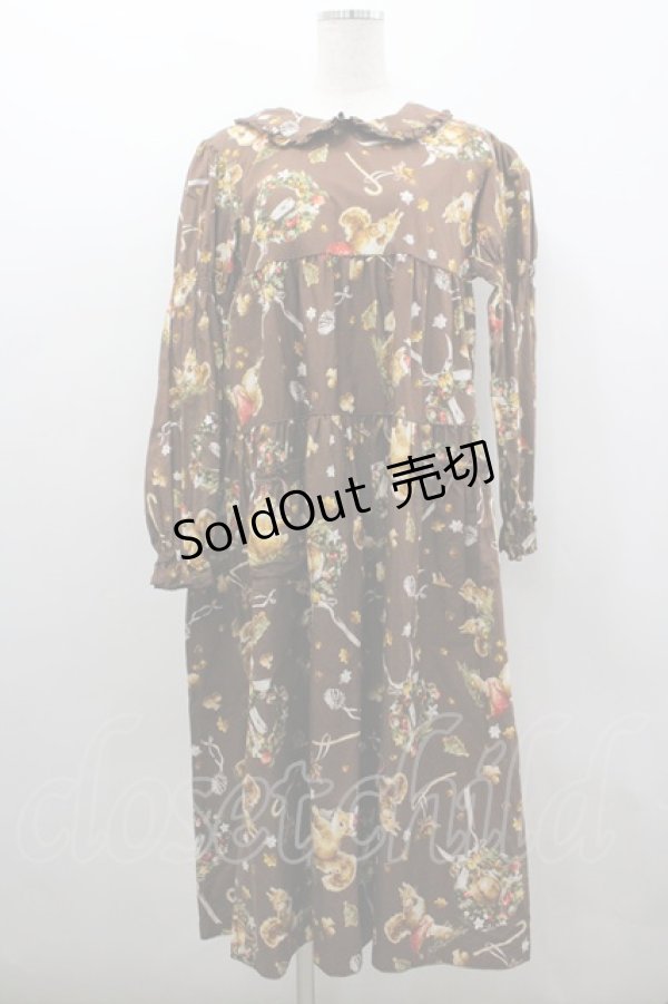 画像1: PINK HOUSE / ウィンターフォレストトリートプリントミディワンピース  チョコレート I-26-03-04-038-LO-OP-TE-ZI (1)