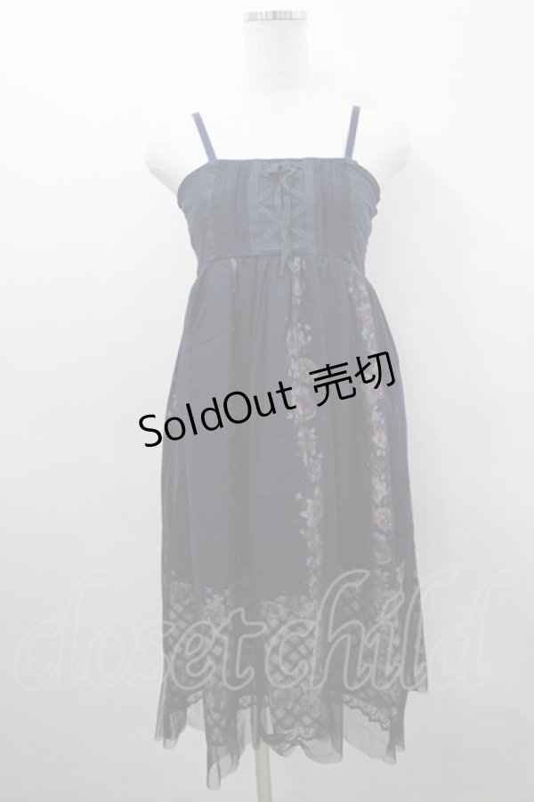 画像1: axes femme / チュール花柄2WAYスカート M 紺 I-26-03-04-051-AX-SK-TE-ZI (1)