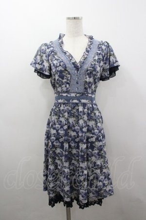 画像: axes femme / ローズリーフ柄ティアードワンピース M ブルー I-26-03-04-052-AX-OP-TE-ZI