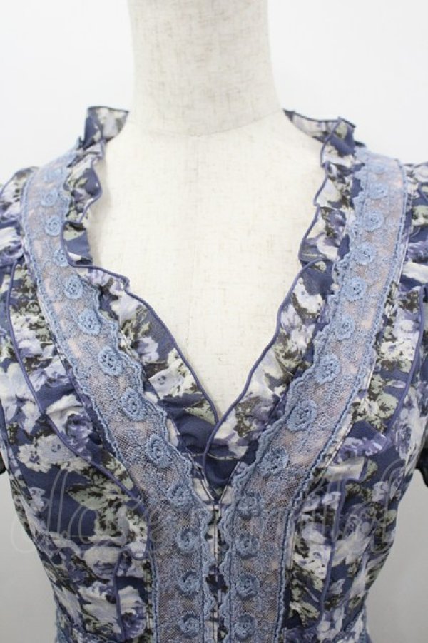 画像2: axes femme / ローズリーフ柄ティアードワンピース M ブルー I-26-03-04-052-AX-OP-TE-ZI (2)