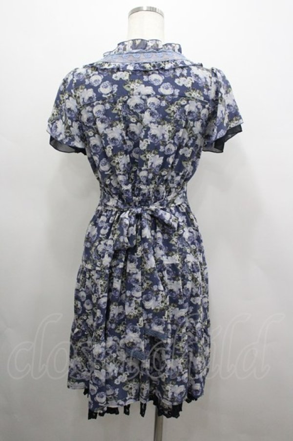 画像3: axes femme / ローズリーフ柄ティアードワンピース M ブルー I-26-03-04-052-AX-OP-TE-ZI (3)