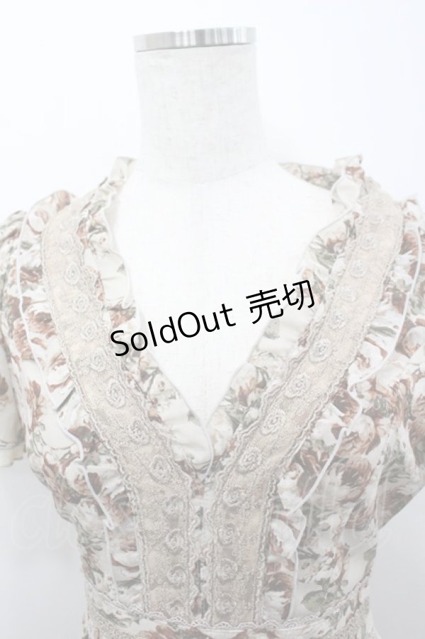 画像2: axes femme / ローズリーフ柄ティアードワンピース M ベージュ I-26-03-04-053-AX-OP-TE-ZI (2)