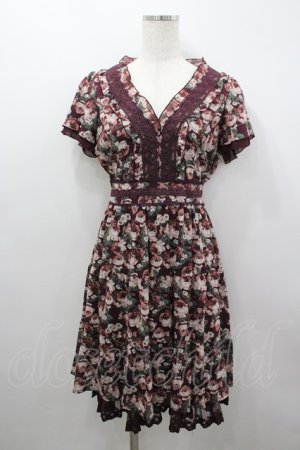 画像: axes femme / ローズリーフ柄ティアードワンピース M ワイン I-26-03-04-054-AX-OP-TE-ZI