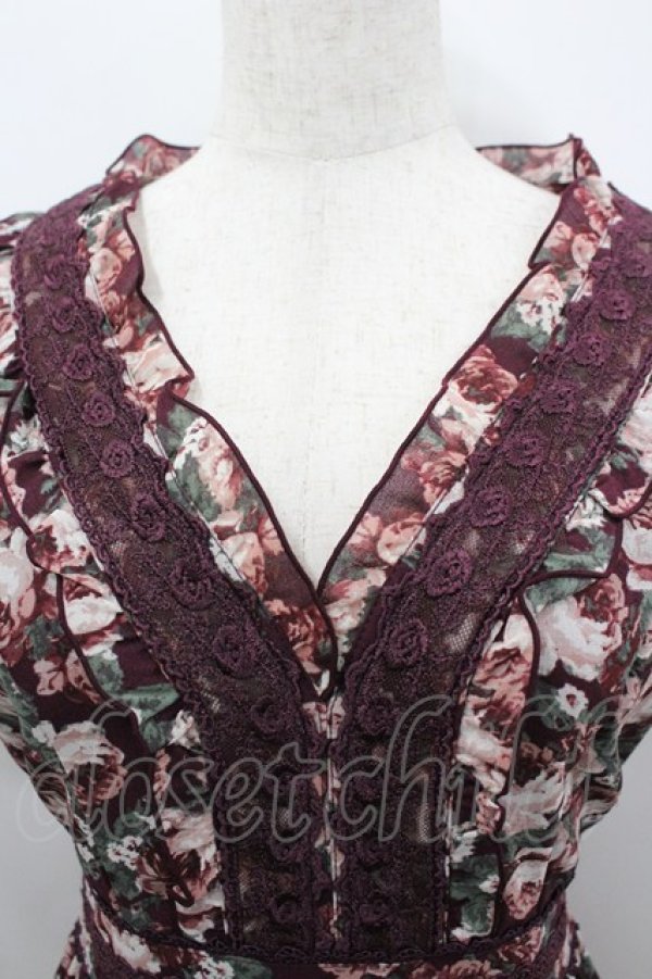 画像2: axes femme / ローズリーフ柄ティアードワンピース M ワイン I-26-03-04-054-AX-OP-TE-ZI (2)