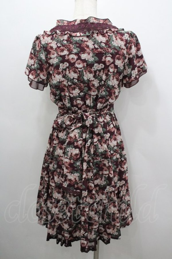 画像3: axes femme / ローズリーフ柄ティアードワンピース M ワイン I-26-03-04-054-AX-OP-TE-ZI (3)