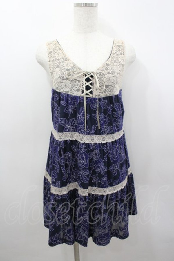 画像1: axes femme / /ローズ柄チュニック M パープル I-26-03-04-064-AX-TO-TE-ZI (1)