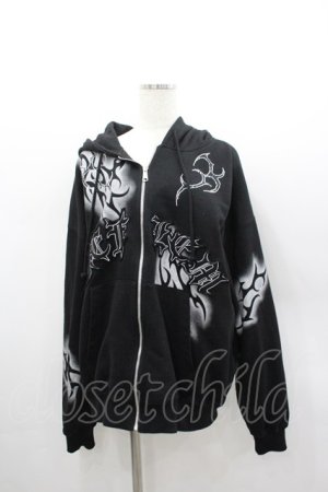 画像: REFLEM / トライバルラインストーン長袖ジップアップパーカー  黒Ｘ白 I-26-03-04-007-PU-TO-SA-ZI