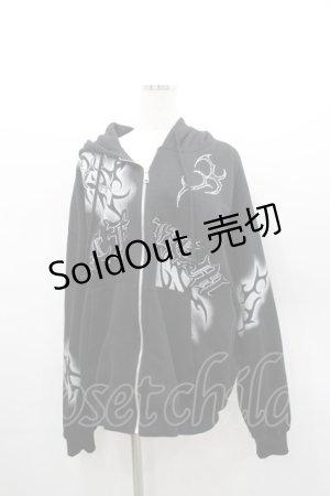 画像: REFLEM / トライバルラインストーン長袖ジップアップパーカー  黒Ｘ白 I-26-03-04-007-PU-TO-SA-ZI