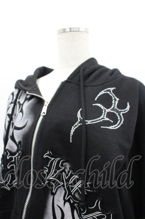 画像2: REFLEM / トライバルラインストーン長袖ジップアップパーカー  黒Ｘ白 I-26-03-04-007-PU-TO-SA-ZI (2)