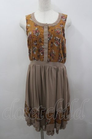 画像: axes femme / 花柄ｘ無地ラインワンピース M ブラウン I-26-03-04-071-AX-TO-TE-ZI