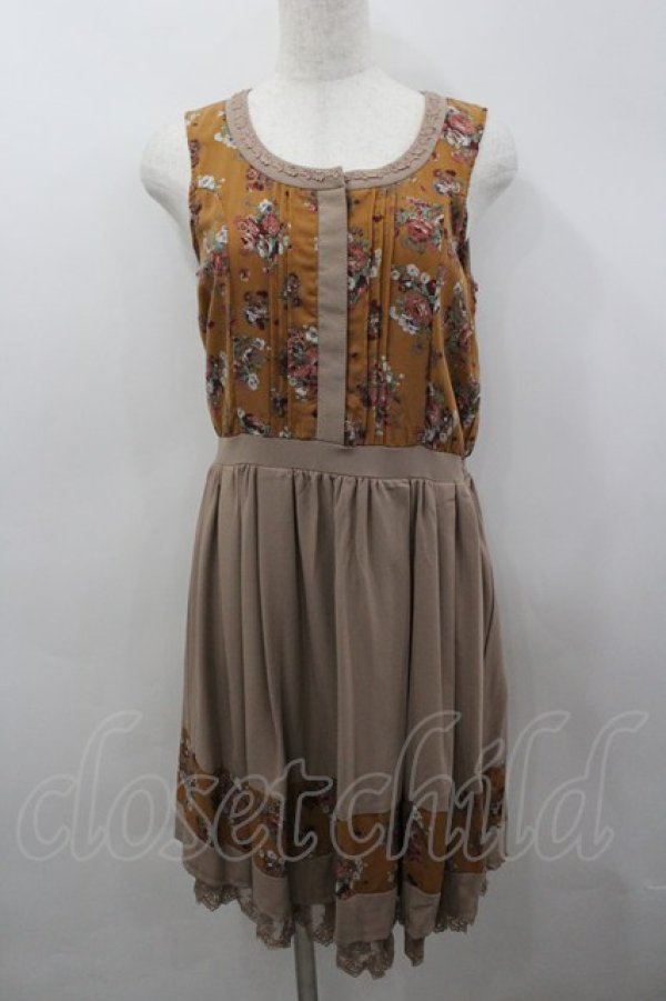 画像1: axes femme / 花柄ｘ無地ラインワンピース M ブラウン I-26-03-04-071-AX-TO-TE-ZI (1)