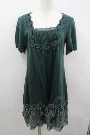 画像: axes femme / 裾お花モチーフ付きワンピース M グリーン I-26-03-04-074-AX-TO-TE-ZI