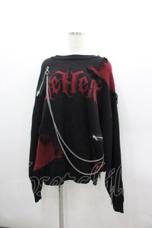 画像: REFLEM / チェーン付きダメージニット  黒×赤 I-26-03-04-008-PU-TO-TE-ZI