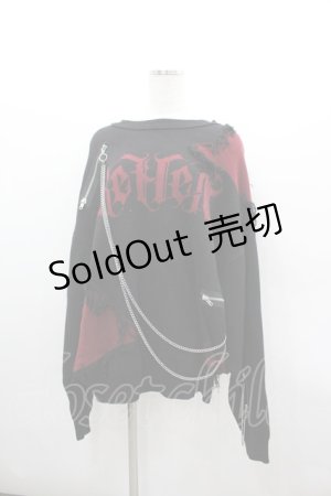 画像: REFLEM / チェーン付きダメージニット  黒×赤 I-26-03-04-008-PU-TO-TE-ZI