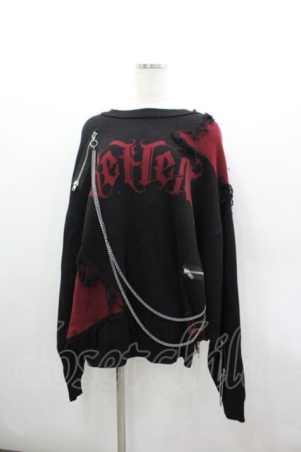 画像1: REFLEM / チェーン付きダメージニット  黒×赤 I-26-03-04-008-PU-TO-TE-ZI (1)