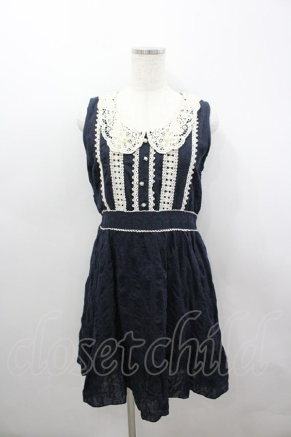 画像1: axes femme / コットン刺繍ワンピース M ネイビー I-26-03-04-078-AX-OP-TE-ZI (1)