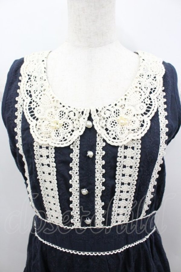 画像2: axes femme / コットン刺繍ワンピース M ネイビー I-26-03-04-078-AX-OP-TE-ZI (2)