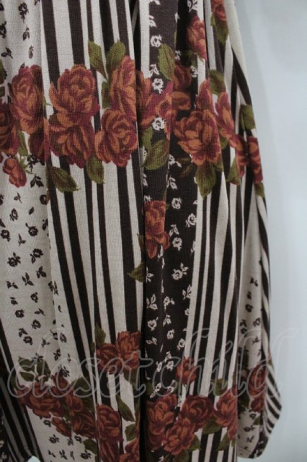 画像3: axes femme / ストライプＸ花プリントチュニック M ブラウン I-26-03-04-079-AX-OP-TE-ZI (3)