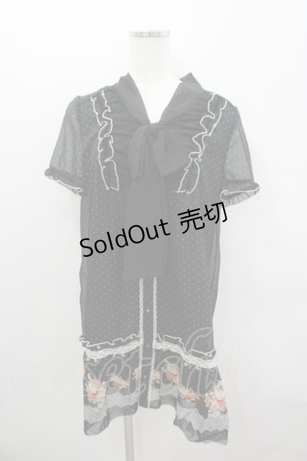 画像1: axes femme / レースアップローズドットワンピース M 黒 I-26-03-04-080-AX-OP-TE-ZI (1)