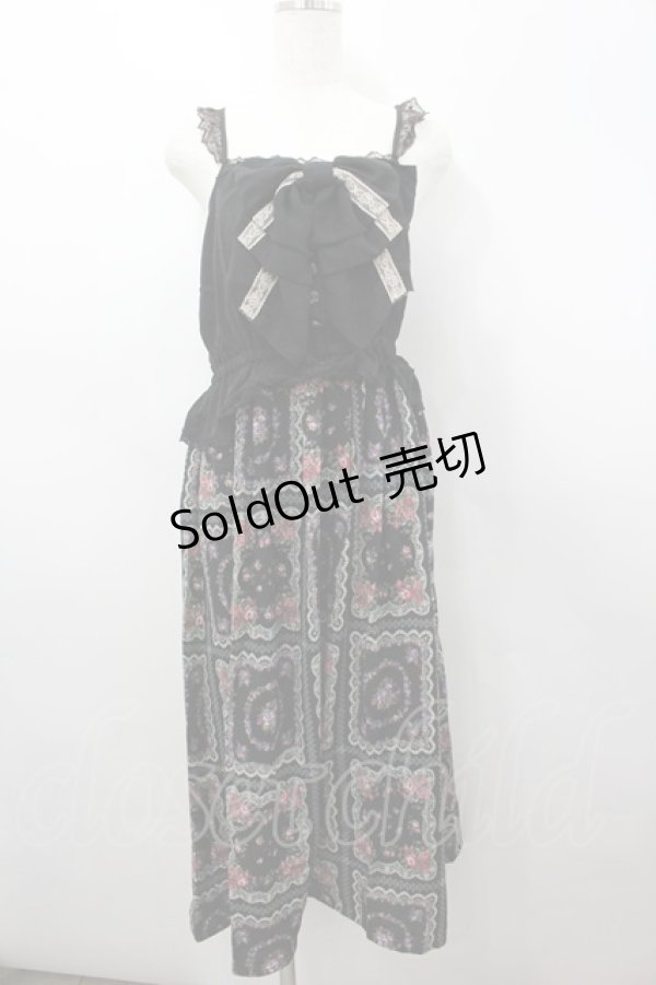 画像1: axes femme / ビッグリボン小花柄ロングワンピース M 黒 I-26-03-04-083-AX-OP-TE-ZI (1)