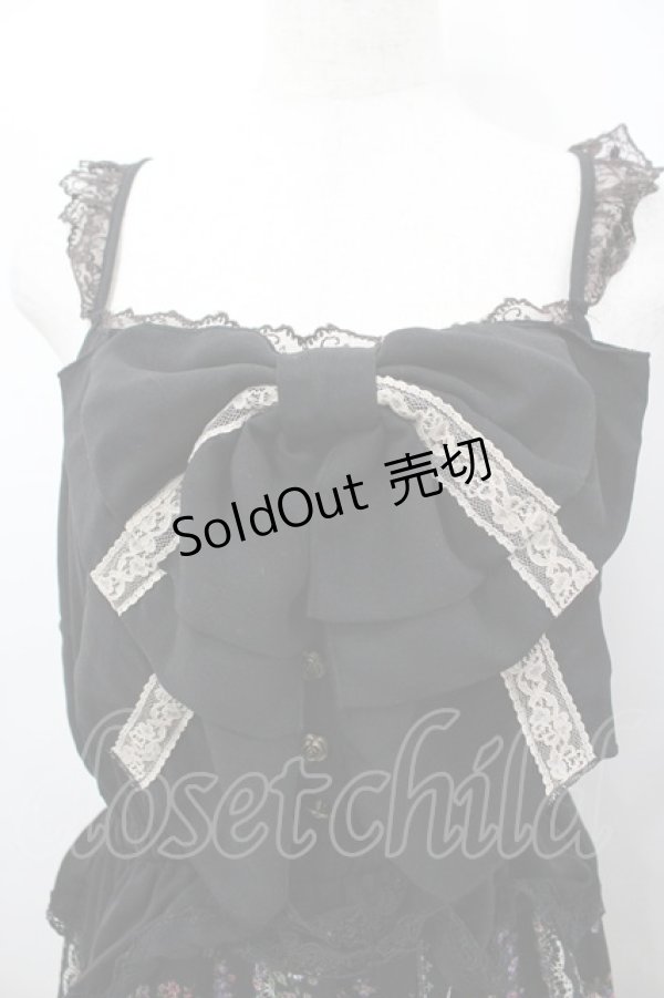 画像2: axes femme / ビッグリボン小花柄ロングワンピース M 黒 I-26-03-04-083-AX-OP-TE-ZI (2)