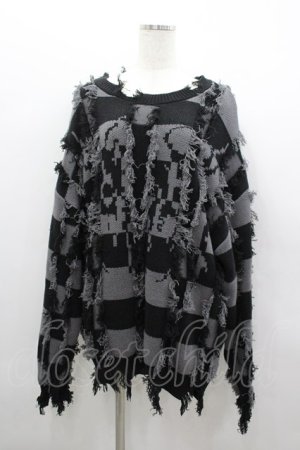 画像: REFLEM / ダメージボーダーニットプルオーバー  黒×グレー I-26-03-04-009-PU-TO-TE-ZI