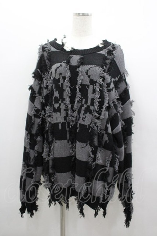 画像1: REFLEM / ダメージボーダーニットプルオーバー  黒×グレー I-26-03-04-009-PU-TO-TE-ZI (1)