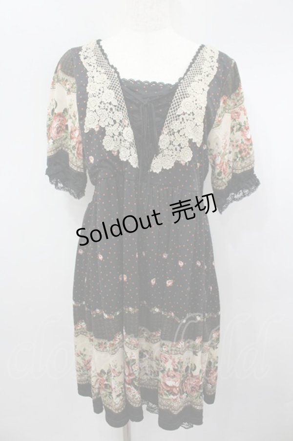 画像1: axes femme / ドットｘ花柄ワンピース M 黒 I-26-03-04-086-AX-OP-TE-ZI (1)