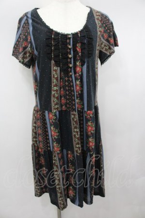 画像: axes femme / お花ボーダードット柄チュニック M 黒 I-26-03-04-087-AX-OP-TE-ZI