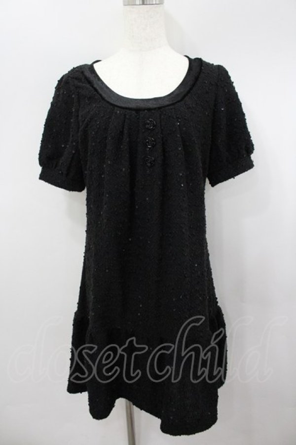 画像1: axes femme / バラ釦スパンコール使いワンピース M 黒 I-26-03-04-088-AX-OP-TE-ZI (1)