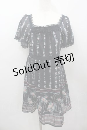 画像: axes femme / ストライプ花柄ワンピース M 黒 I-26-03-04-093-AX-OP-TE-ZI