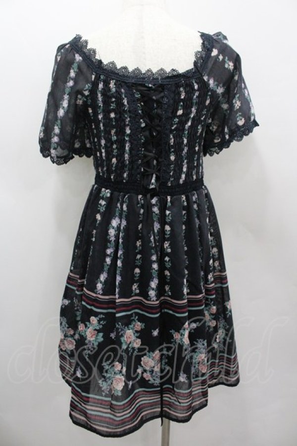 画像3: axes femme / ストライプ花柄ワンピース M 黒 I-26-03-04-093-AX-OP-TE-ZI (3)