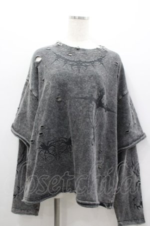 画像: REFLEM / 吹き付けペイントフェイクレイヤードダメージスウェットトレーナー  グレー I-26-03-04-010-PU-TO-TE-ZI